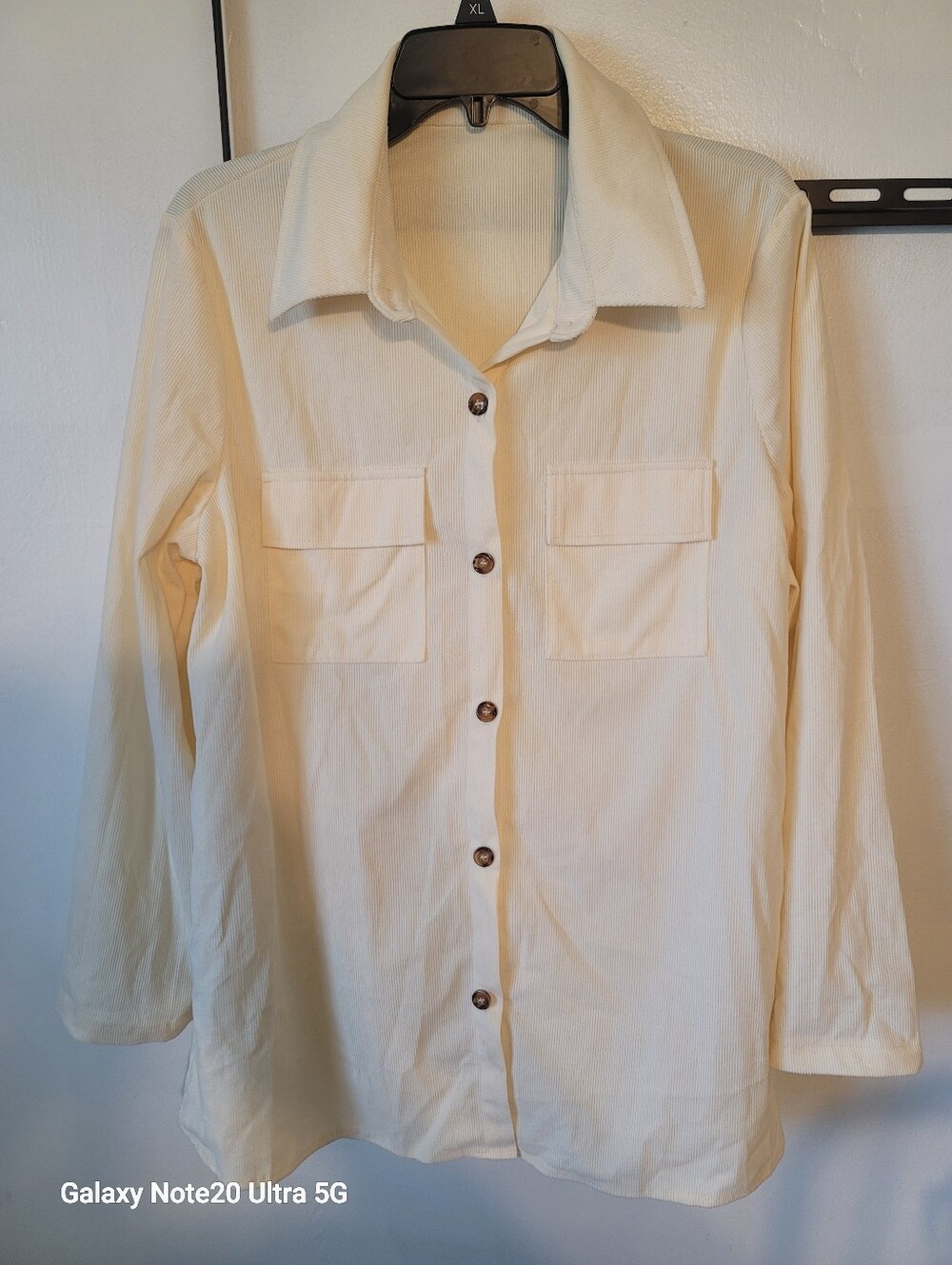 Cream Button-Front Long Sleeve Shirt Jacket